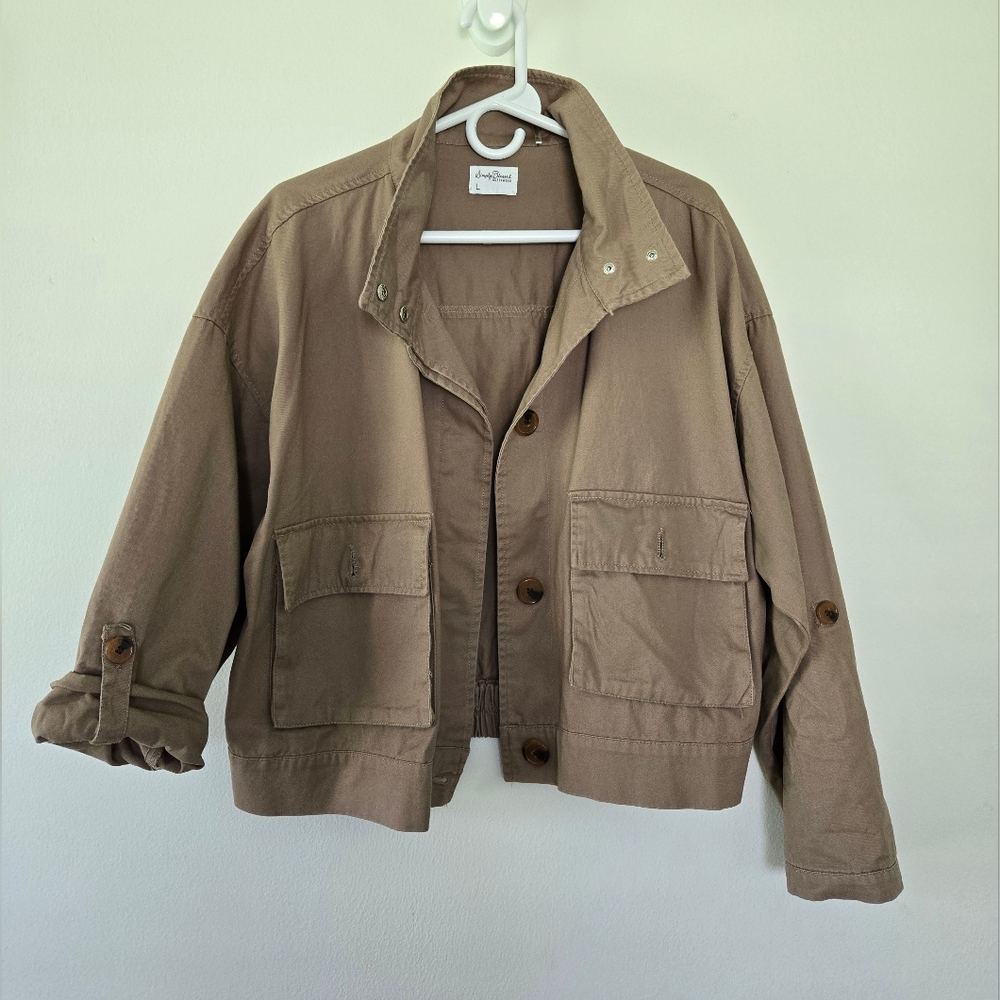 Tan Button-Up High Collar Jacket Size Large